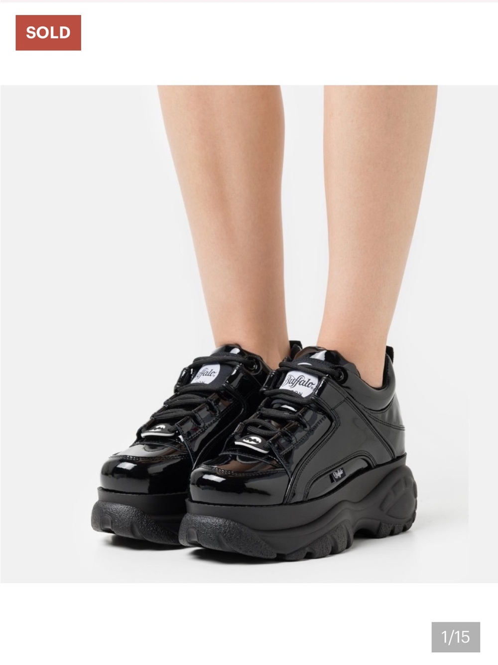 Buffalo London: Women's Platform Patent Leather Sneakers - Black